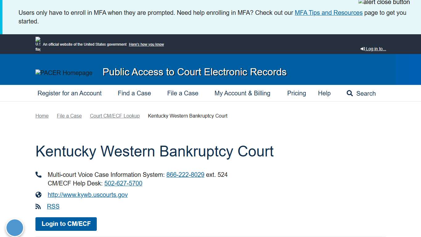 Kentucky Western Bankruptcy Court PACER: Federal Court Records