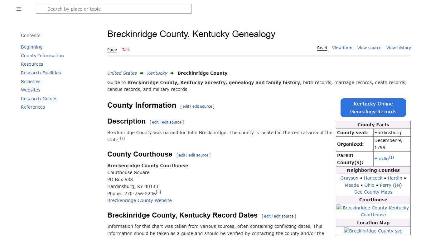 Breckinridge County, Kentucky Genealogy • FamilySearch