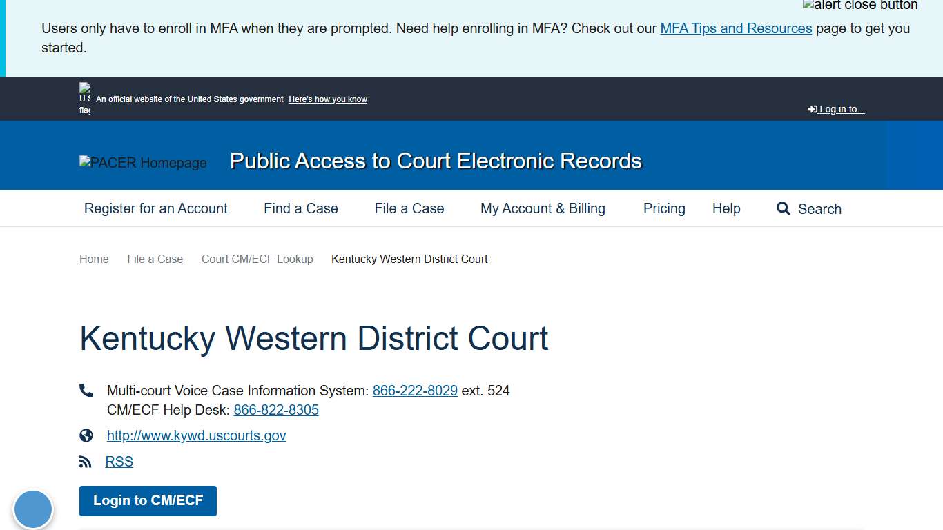 Kentucky Western District Court PACER: Federal Court Records